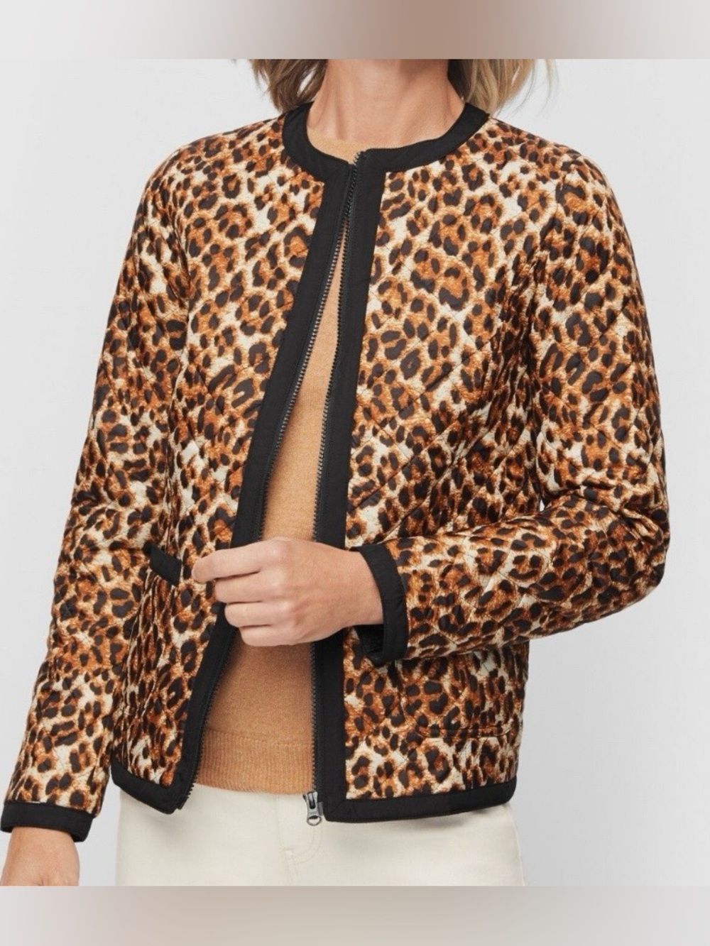 Talbots Animal Print Full Zip  Quilted Jacket